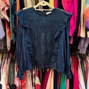 Elegant Navy Ruffled Blouse